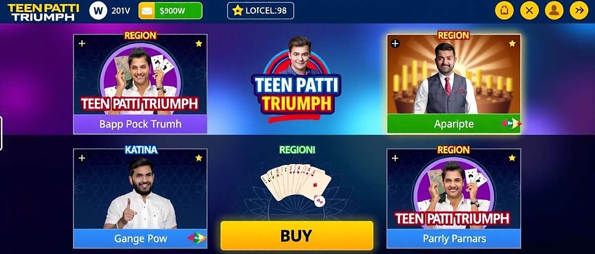 Teen Patti Triumph - India's Beloved Card Game Teen Patti Triumph game interface showing players from different regions of India enjoying the game